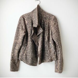 leopard cheetah suede leather asymmetrical jacket moto biker animal print s